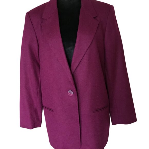 Sag Harbor 100% Wool Blazer: Vintage 70s Plum Jacket Magenta Women’s Size 16 - Picture 10 of 10